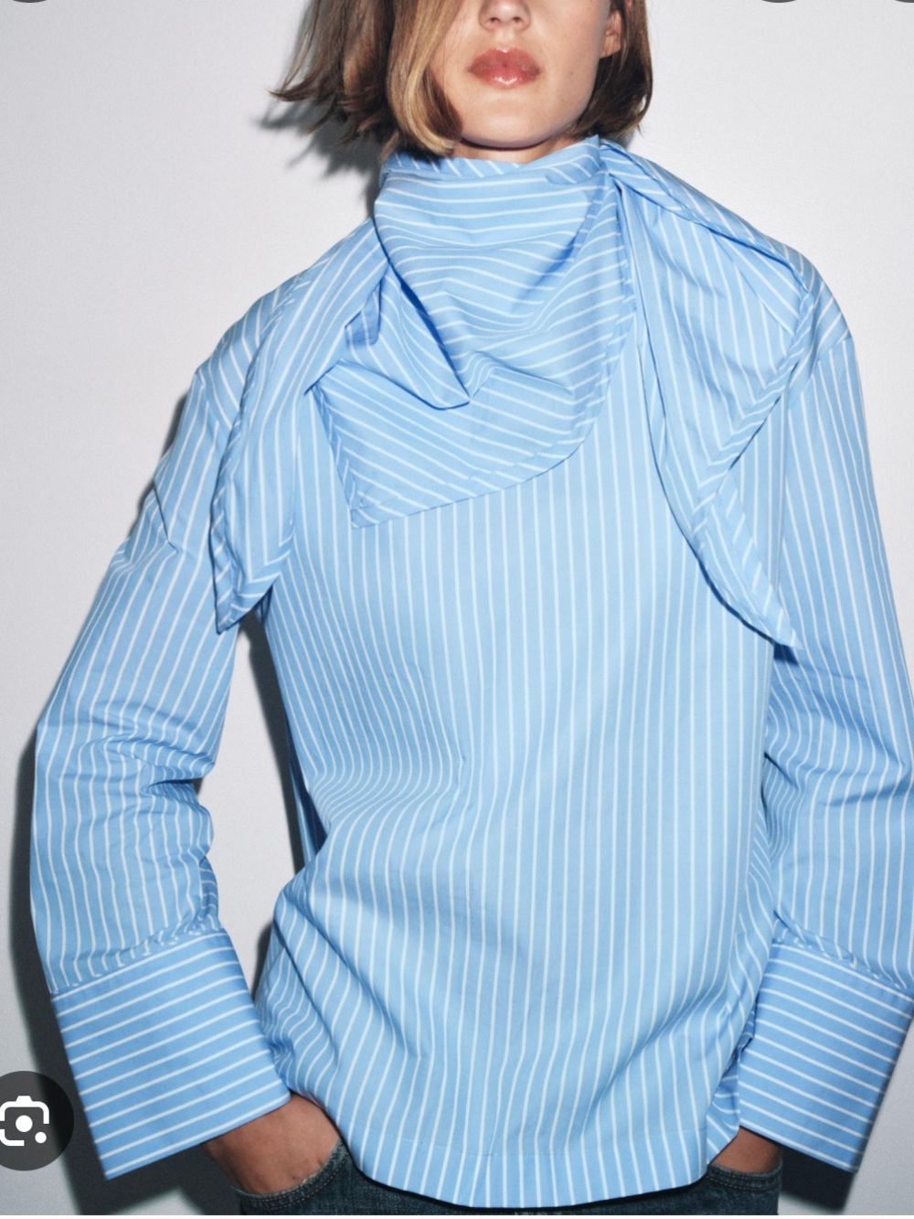 Zara NWT striped shirt with multi position scarf blue white 8854/889